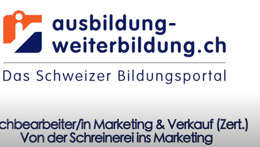 Vorschaubild des Videos «Marketingassistent Ausbildung - gelernte Schreinerin und Mama wechselt über Sachbearbeiterin Marketing und Verkauf ins Büro»