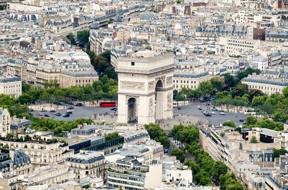 Der Arc de Triomphe und der Place Charles de Gaulle